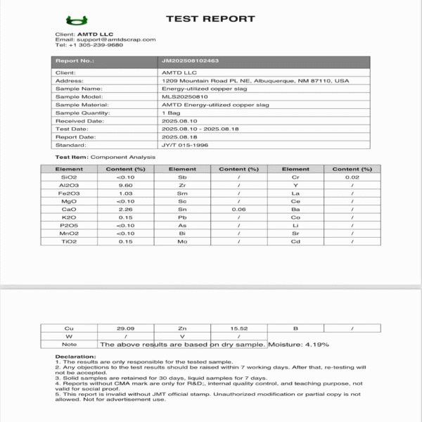 Energy-utilized Copper Slag 500tons/month – Premium Recyclable Petroleum Catalyst Material for Industrial Applications
